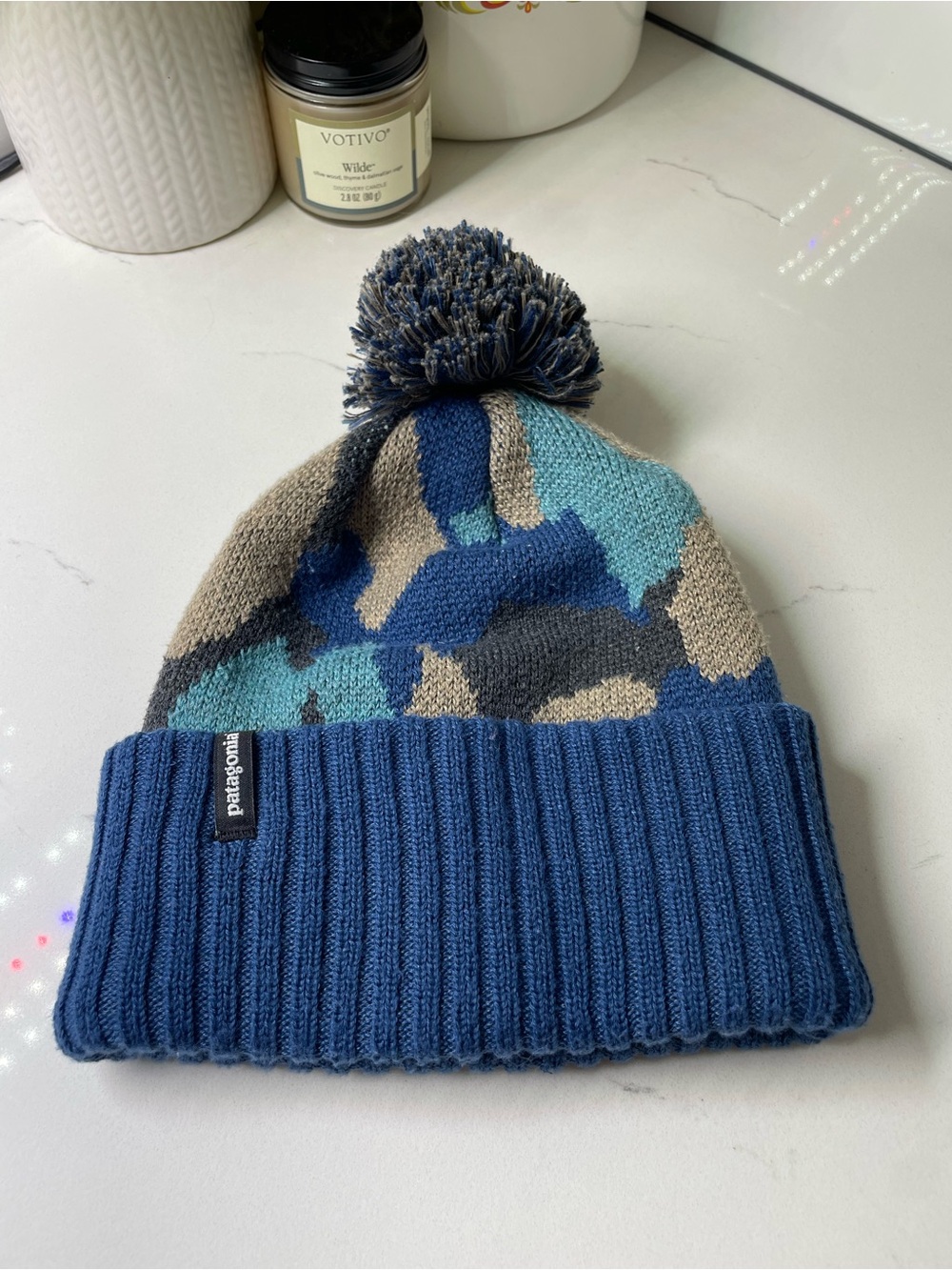 Patagonia Kids' Powder Town Beanie | Blue Camo | OS